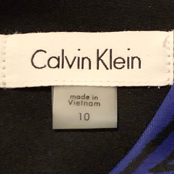 Calvin Klein Womens Dress Sz 10 Scuba Feel Black Blue Purple Sheath Knee Length - Picture 3 of 14
